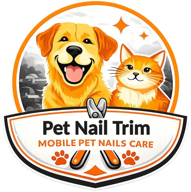 Pet Nail Trim logo: a smiling golden dog and an orange cat above a nail clipper